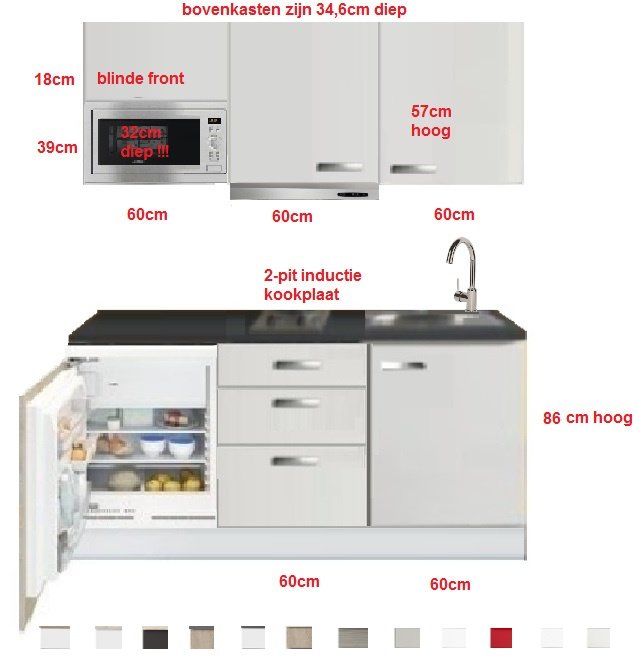 Keukenblok wit hoogglans cm incl koelkast, kookplaat en afzuigkap RAI-5421 - Keuken-land