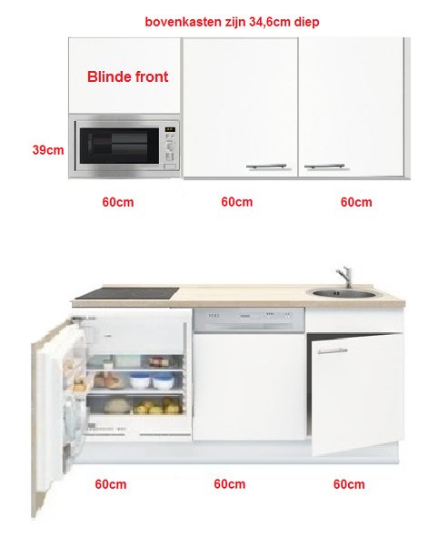 jongen Digitaal Gevlekt Keukenblok wit hoogglans 180 cm incl koelkast, kookplaat en afzuigkap  RAI-5421 - Keuken-land